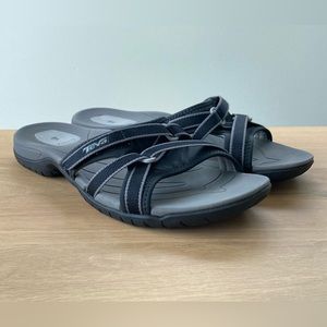 Teva Tirra Womens 8.5M Slide Slip On Sandals Black Gray Adjustable Straps